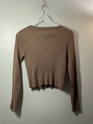 Pink Rose Ribbed Button-Front Long Sleeve Top Size Large thumbnail 2