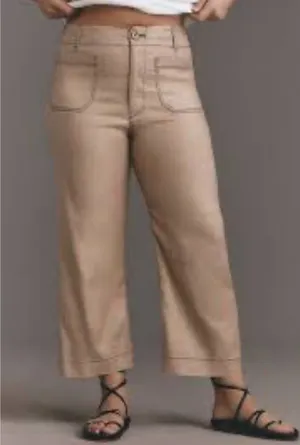 Anthropologie Colette Cropped Wide Leg Pants - Contrast Stitch 32 thumbnail 1