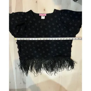 Anthropologie NWT XS Eva Franco Black Sheer Fabric Polka Dot Feathered Hem Top thumbnail 7
