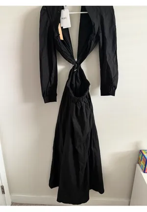 o.p.t Kimia Linen Cotton Cut Out Minimalist Black Elegant Dress Size Small thumbnail 11