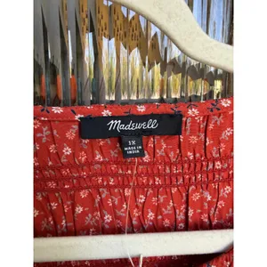 Madewell Red Floral Challis Button-Front Mini Dress in Tiny‎ Daisy Size 1X NWT thumbnail 3