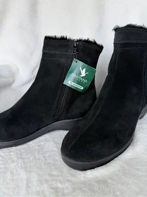 Santana Canada Black Suede Faux-Fur Trim Ankle Boots New thumbnail 8