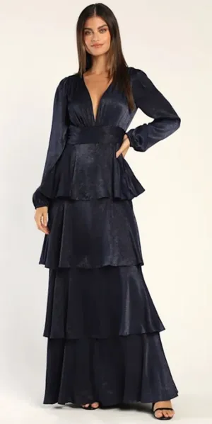 LULU's Elegant Sexy Sophisticated Long Sleeve Romantic Flowy Bridesmaid Maxi thumbnail 1