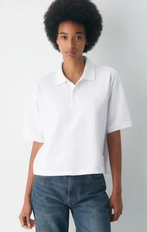 Aritzia TNA Holland White Polo-Style Short Sleeve Top thumbnail 1