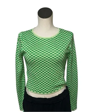 NWT MANGO Checks knitted sweater Green Shimmery Small y2k thumbnail 6