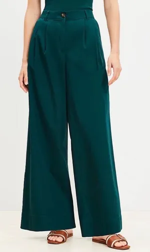 Loft Womens Emerald Green Wide Leg High Waisted Pleated Poplin Pants Sz 2 Preppy thumbnail 1