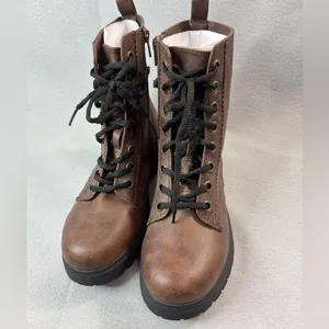 SO 8 BOWFIN Lug Sole Chunky Brown Lace Front Side Zip Ankle Boots thumbnail 2