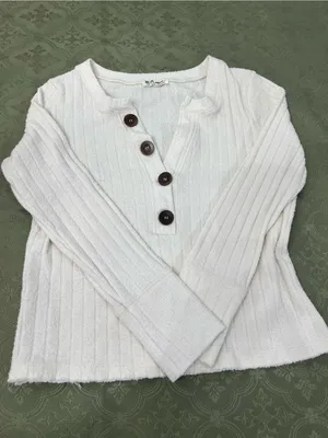 We The Free by free people Cream Ribbed Button-Front Long Sleeve Top thumbnail 4