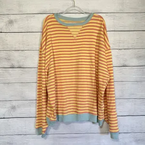 We The Free People Classic Stripe Crew Sweatshirt Oversized Yellow Size XL Boho‎ thumbnail 3