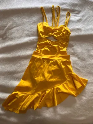 KELLE Sunshine 2 Piece Stoned Dance Costume Bright Yellow Adult Sz S EUC thumbnail 5