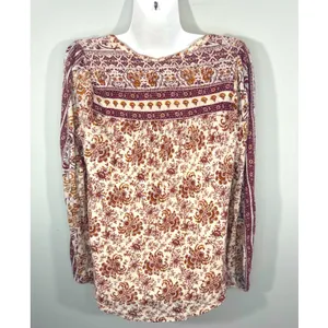 Lucky Brand Womens Boho Floral Paisley Peasant Top Tassel Studded Orange Small‎ thumbnail 6