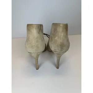 Badgley Mischka Peep Toe Booties Women 8 Taupe Suede Lace Up Stiletto Heel thumbnail 4