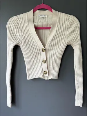 Madewell Cream Ribbed Button Front Cropped Cardigan Sweater XXS thumbnail 1