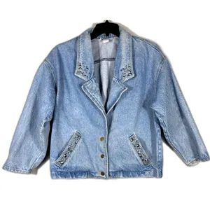 Vintage 80s YES Clothing Co Studded Denim Jacket S USA Rhinestone Western thumbnail 3