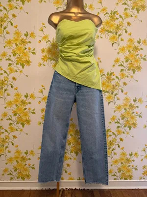 Zara Lime Green Strapless Asymmetric Draped Top size S thumbnail 3