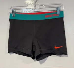 Nike Pro Grey Athletic Shorts with Teal Waistband thumbnail 1