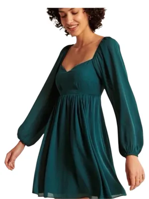 Abercrombie & Fitch size XL green mini dress long sleeve boho night thumbnail 1