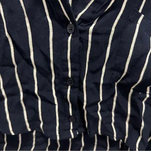 Billabong Blue and White Tropical Crush Striped Button-Up Crop Top thumbnail 5