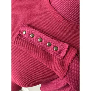 FREE PEOPLE Long Sleeve Mock Neck Studded Sleeve Red Thermal Top Tee Size XS thumbnail 5