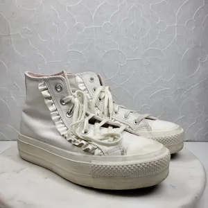 Converse CTAS Lift High Top Platform Leather Ruffle Sneakers Womens 6.5 White thumbnail 5