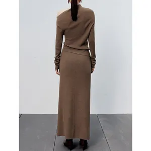 Commense NEW Caramel Slit Maxi Knit Set Skirt and Top Size M Ribbed Asymmetrical thumbnail 3