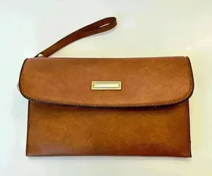 Purse‎ With A Wrist Wrap Women’s Purse Wrislet Brown Sleek Minimalist Classic thumbnail 1