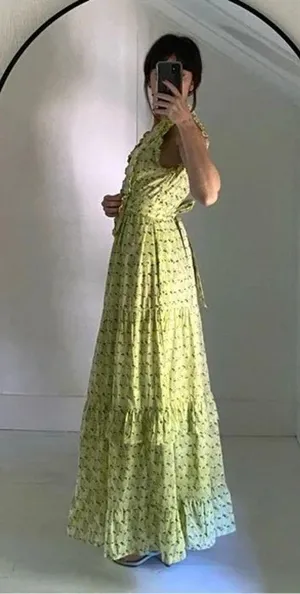 Banjanan Cordelia Floral Tiered Ruffle Midi Dress Yellow Size XS Retail $285 thumbnail 3