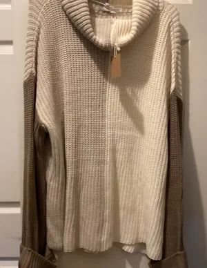 Blu Pepper Cream and Tan Cowl Neck Sweater thumbnail 1