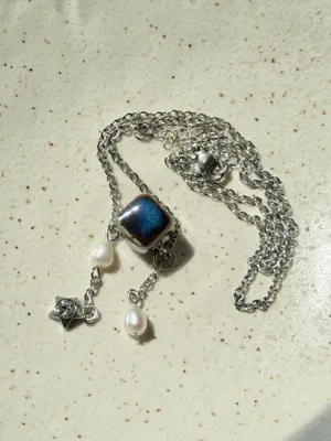 Handmade cube ceramic bead unique boho fairy necklace💙 thumbnail 4