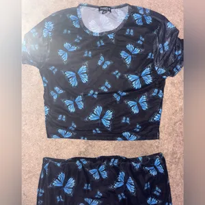 Blue Butterfly Print Skirt Set Size M thumbnail 2