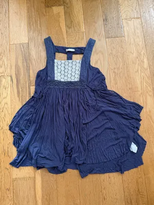 M - ALTAR’D STATE - Boho Square Neck Navy Tunic/Sundress with Crochet Panel thumbnail 3