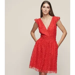 Reiss Abrianna Red Lace V-Neck Cap Sleeve Cocktail Dress Size 4 thumbnail 3