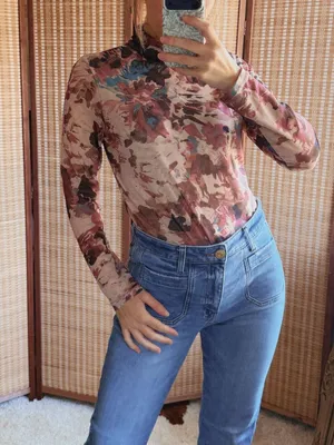 Mainstream Boutique Mesh Tie Dye Print Mock Neck Long Sleeve Size S thumbnail 3