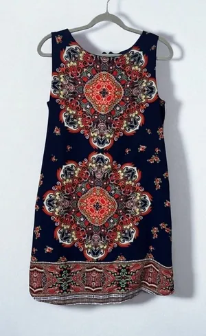 Altar'd State Shift Dress Boho Mandala Navy Blue Paisley Print Sleeveless Size M thumbnail 1