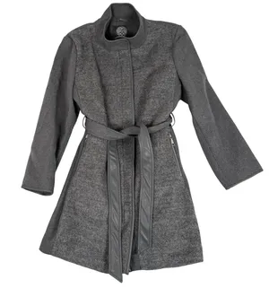Vince‎ Camuto Wool High Neck Belted PU Trim Coat Womens XXL Gray thumbnail 1