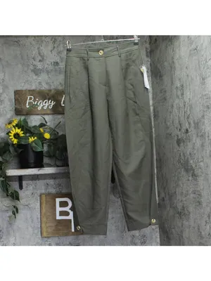 NWT Aqua Womens Folded Button Leg Balloon Pants Trousers IPL80854 Olive Green S thumbnail 2