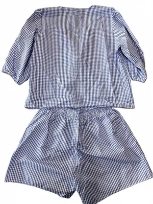 Blue and White Gingham Two-Piece Set Top and Shorts Size 1 thumbnail 2