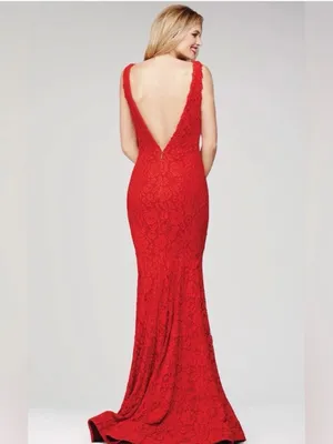 Jovani Red Lace Mermaid Gown Size 0 33050BG thumbnail 2