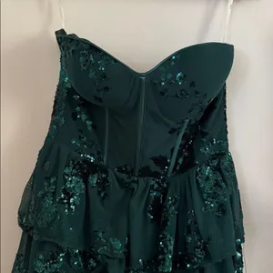 Lulus Definite Glamour Emerald Mesh Sequin Bustier Tiered Mini Dress NWT thumbnail 4