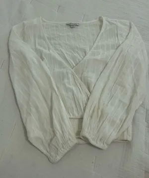 American Eagle Outfitters Cream Wrap Blouse thumbnail 1
