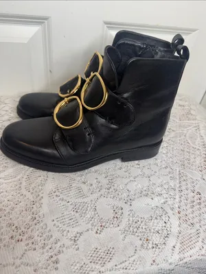Maje Felipe Moto black with chunky Gold Buckles ankle boots sz 7 thumbnail 5