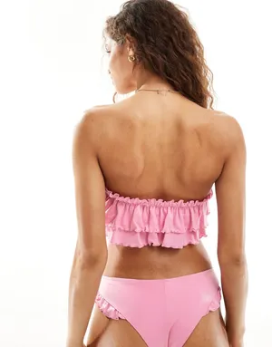 Monki Ruffle Frills Bandeau Bikini Top in Pink - Size M (NWT) thumbnail 3