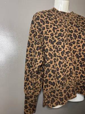 Abercrombie & Fitch Sweatshirt Womens Small Brown Leopard Print Fleece Pullover thumbnail 3