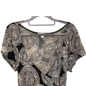 John‎ Paul Richard Faux Wrap Dress Black Cream Abstract Starburst Womens Large thumbnail 2