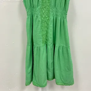 April Cornell Gauze Crochet Lace Trim Tiered Midi Dress Cotton‎ Green Women's M thumbnail 4