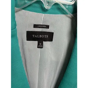 Talbots Aberdeen Knit Blazer Womens Size 10 Green Navy Trim Career Cotton Blend thumbnail 4