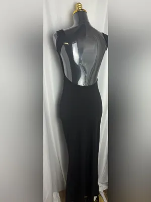 Commence elegant party formal Classic Black Cowl Neck backless Maxi Dress XS NWT thumbnail 5