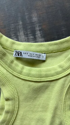 Green ZARA Top Tank Ribbed Crop Small thumbnail 3