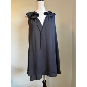 Amanda Uprichard Black Ruffle V-Neck‎ Sleeveless Shift Mini Dress Small classic thumbnail 3