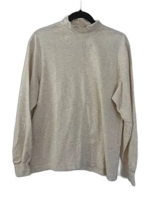 Lands' End Women's Cream Oatmeal Mock Neck Long Sleeve Top Cotton Medium M thumbnail 1